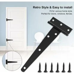 Charnières à Sangle En T 2 Pièces Métal Porte Par Charnière Antirouille Porte De Grange Charnière Avec Vis Pour Clôtures En Bois Cabanons Boites Armoires Fenêtre 15cm/6 Pouce Noir 56Vingt -Promos Matériel Boutique 64935798 4