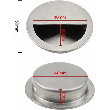 Lot De 4 Poignées Encastrables En Acier Inoxydable Argenté Poignée De Porte Coulissante Ronde Ø50mm Avec Un Trou Demi-Circulaire De 40 X 20mm Facile à Tirer - Pour Porte Coulissante Ou Autres Meubles 2 Lot De 4 Poignées Encastrables En Acier Inoxydable Argenté Poignée De Porte Coulissante Ronde Ø50mm Avec Un Trou Demi-Circulaire De 40 X 20mm Facile à Tirer - Pour Porte Coulissante Ou Autres Meubles – Image 2