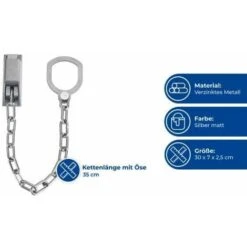 WENKO Chaîne De Porte, Entrebâilleur Porte à Fixer Au Mur Et à La Poignée De La Porte, L30 Cm, Métal Galvanisé, 2x7x5,5 Cm, Argent Mat -Promos Matériel Boutique 6579498 4
