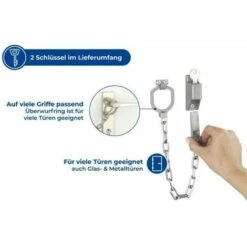 WENKO Chaîne De Porte, Entrebâilleur Porte à Fixer Au Mur Et à La Poignée De La Porte, L30 Cm, Métal Galvanisé, 2x7x5,5 Cm, Argent Mat -Promos Matériel Boutique 6579498 5