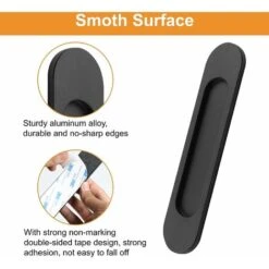 Lot De 2 Poignées De Porte Coulissantes Ovales Auto-adhésives En Alliage D'aluminium Noir Mat Sans Perforation Pour Portes Coulissantes De Grange, Fenêtres, Armoires -Promos Matériel Boutique 66572629 3