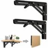 RHAFAYRE 2PCS 10 Inch Noir Équerre Pliante 250mm Support D' Étagères Pliants Mural En Acier Laminé à Froid Equerre Pour Etagere Murale, Métal Étagères Pliable Support En Forme De L Charge Maximale 80k
