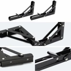 RHAFAYRE 2PCS 10 Inch Noir Équerre Pliante 250mm Support D' Étagères Pliants Mural En Acier Laminé à Froid Equerre Pour Etagere Murale, Métal Étagères Pliable Support En Forme De L Charge Maximale 80k -Promos Matériel Boutique 66576731 3
