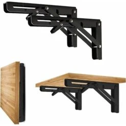 RHAFAYRE 2PCS 10 Inch Noir Équerre Pliante 250mm Support D' Étagères Pliants Mural En Acier Laminé à Froid Equerre Pour Etagere Murale, Métal Étagères Pliable Support En Forme De L Charge Maximale 80k -Promos Matériel Boutique 66576731 4