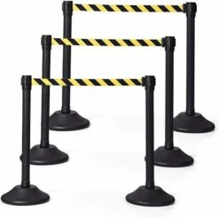GOPLUS Lot De 6 Poteau De File D'Attente Noir Avec Cordon Noir, Poteaux De Guidage Noirs Retractables Avec Ceinture Retractable De 2M, Poteau De Separation Retractable (6, Noir+Jaune[Plastique])