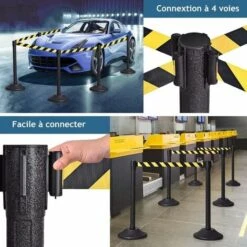 GOPLUS Lot De 6 Poteau De File D'Attente Noir Avec Cordon Noir, Poteaux De Guidage Noirs Retractables Avec Ceinture Retractable De 2M, Poteau De Separation Retractable (6, Noir+Jaune[Plastique]) -Promos Matériel Boutique 66861464 3