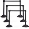GOPLUS Lot De 6 Poteau De File D'Attente Noir Avec Cordon Noir, Poteaux De Guidage Retractables Avec Ceinture Retractable De 2M, Poteau De Separation Retractable (6, Noir+Noir[Plastique])