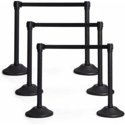 GOPLUS Lot De 6 Poteau De File D'Attente Noir Avec Cordon Noir, Poteaux De Guidage Retractables Avec Ceinture Retractable De 2M, Poteau De Separation Retractable (6, Noir+Noir[Plastique])