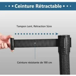 GOPLUS Lot De 6 Poteau De File D'Attente Noir Avec Cordon Noir, Poteaux De Guidage Retractables Avec Ceinture Retractable De 2M, Poteau De Separation Retractable (6, Noir+Noir[Plastique]) -Promos Matériel Boutique 66861473 3