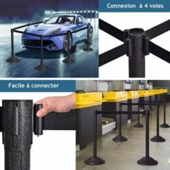 GOPLUS Lot De 6 Poteau De File D'Attente Noir Avec Cordon Noir, Poteaux De Guidage Retractables Avec Ceinture Retractable De 2M, Poteau De Separation Retractable (6, Noir+Noir[Plastique]) -Promos Matériel Boutique 66861473 4
