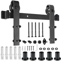 Froadp 183cm Quincaillerie Kit De Rail Système De Porte Coulissante Rail De Suspension En Acier Carbone Charge Jusqu'à 130KG Pour Porte De Grange En Métal Et Bois -Promos Matériel Boutique 67376699 3