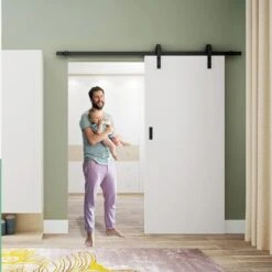 Froadp 183cm Quincaillerie Kit De Rail Système De Porte Coulissante Rail De Suspension En Acier Carbone Charge Jusqu'à 130KG Pour Porte De Grange En Métal Et Bois -Promos Matériel Boutique 67376699 4