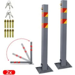 Froadp Serrure De Stationnement En Acier, Poteau De Parking Pliable Avec Clés Et Bande Réfléchissante, Ensemble De Poteaux De Barrière Facile à Installer, Colonne De Verrouillage De Sécurité(2 Pièces)