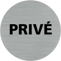 Pictogramme Privé (Q0194). Autocollant Souple Effet Alu Brossé Ou Plaque De Porte Alu Brossé Ep 2mm Au Choix - Adhésif Aspect Aluminium Brossé - Diamètre 76 Mm