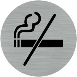 Pictogramme Interdiction De Fumer (Q0164). Autocollant Souple Effet Alu Brossé Ou Plaque De Porte Alu Brossé Ep 2mm Au Choix - Adhésif Aspect Aluminium Brossé - Diamètre 76 Mm