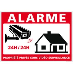 Panneau Alarme Propriété Privée Sous Vidéo Surveillance 24h/24. G1650. Sticker, Panneaux PVC Ou Alu. Caméra Surveillance - Adhésif - 105 X 75 Mm