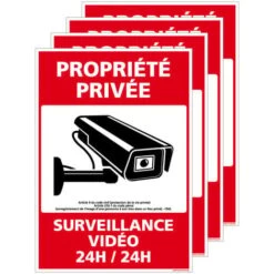 Panneau Propriété Privée Surveillance Vidéo 24h/24. G1533. Sticker, Panneau PVC Ou Aluminium. Vidéosurveillance - Adhésif - 75 X 105 Mm