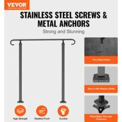 VEVOR Garde-Corps Rampe Escalier Main Courante En Fer Forge Balustrade Rambarde 1-3 Marches Reglable 45 Cm Distance Entre Poteaux 68,5 Cm Hauteur Poteaux 96 Cm Pour Securite Escaliers Jardin Portails -Promos Matériel Boutique 69342819 3