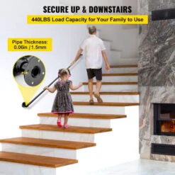VEVOR Rampe Escalier Murale 1,52m Main Courante Acier Carbone Garde-Corps Metal Capacite Charge 200 Kg/Tube Rambarde En 2 Tubes 32 Mm 3 Supports Muraux Pour Enfants Personnes Agees Interieur Exterieur -Promos Matériel Boutique 69342828 3