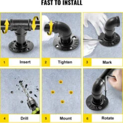 VEVOR Rampe Escalier Murale 1,52m Main Courante Acier Carbone Garde-Corps Metal Capacite Charge 200 Kg/Tube Rambarde En 2 Tubes 32 Mm 3 Supports Muraux Pour Enfants Personnes Agees Interieur Exterieur -Promos Matériel Boutique 69342828 5