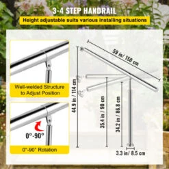 VEVOR 3-4 Etapes Main Courante Rampe Deescalier Pour Escalier Exterieur En Acier Inoxydable Garde-corps Escalier Exterieur Angle Reglable Rampe Deescalier Exterieur Porche Jardin Interieur -Promos Matériel Boutique 69342898 4