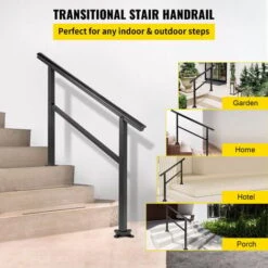 VEVOR Escalier Extérieur De Main Courante 121 X 89,5 Cm Noir Pour 3 à 4 étapes -Promos Matériel Boutique 69342910 3