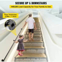 VEVOR Main Courante Escalier Rampe 4 Tubes Acier Carbone 3,96m Mural 200kg/Tube -Promos Matériel Boutique 69342969 3