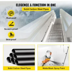 VEVOR Main Courante Escalier Rampe 4 Tubes Acier Carbone 3,96m Mural 200kg/Tube -Promos Matériel Boutique 69342969 4