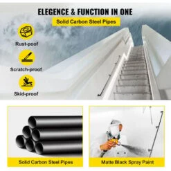 VEVOR Rampe Escalier Murale 2,4 M Main Courante Acier Carbone Garde-Corps Metal Capacite Charge 200 Kg/Tube Rambarde De 3 Tubes 32 Mm 4 Supports Muraux Pour Enfants Personnes Agees Interieur Exterieur -Promos Matériel Boutique 69343000 4