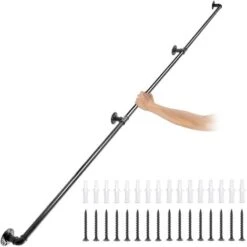 VEVOR Rampe Escalier Murale Main Courante En Acier Carbone Garde-Corps Metal Tube Rambarde Muraux Pour Enfants Personnes Âgees Interieur Exterieur (11ft/3.3m, 0.32CM/200KG)