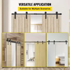 VEVOR Kit Quincaillerie Porte Double 183 Cm Quincaillerie Porte Suspendue 150 Kg Rail Porte Coulissante Acier Carbone 4 Cintres 6x4x30 Cm Epaisseur Porte 35-45 Mm Pour Portes 91,5 Cm Chambre Garages -Promos Matériel Boutique 69343191 3