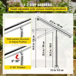 VEVOR Rampe Deescalier Main Courante Pour Escalier Exterieur En Acier Inoxydable Garde-corps Escalier Exterieur Rampe Deescalier Exterieur Porche Jardin Interieur (Acier Inoxydable 304, 1-2 Etapes) -Promos Matériel Boutique 69343360 4