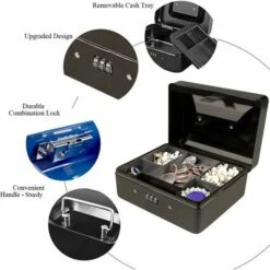 Petite Caisse à Monnaie Avec Serrure à Combinaison – Caisse à Monnaie En Métal Durable Avec Plateau De Rangement Verrouillable, 15 × 12 × 8 Cm (noir) -Promos Matériel Boutique 69362699 3
