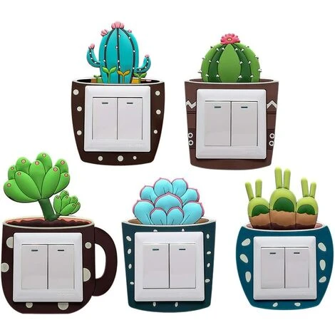 Lot De 5 Autocollants Muraux En Caoutchouc Pour Interrupteur Motif Cactus 5 Lot De 5 Autocollants Muraux En Caoutchouc Pour Interrupteur Motif Cactus – Image 5