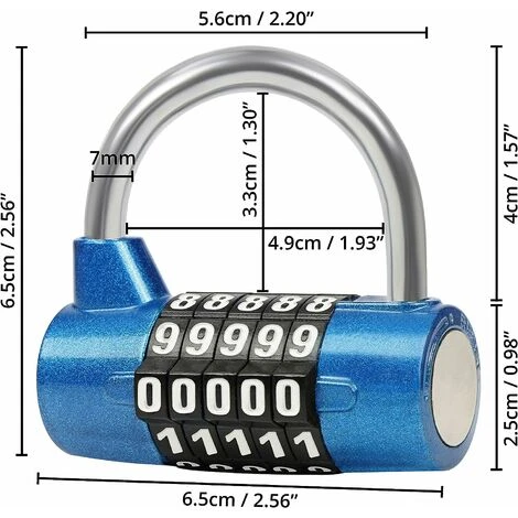 Ladacèe,Cadenas Code à 5 Chiffres Bleu (Lot De 2) - 6,5 X 2,5 Cm - Intérieur/Extérieur Réinitialisable Et Imperméable 2 Ladacèe,Cadenas Code à 5 Chiffres Bleu (Lot De 2) - 6,5 X 2,5 Cm - Intérieur/Extérieur Réinitialisable Et Imperméable – Image 2