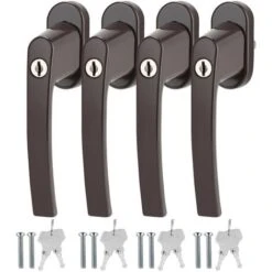 SWANEW Poignée De Fenêtre Avec Serrure Verrouillable Alu Même Clé Blanche -4X Marron