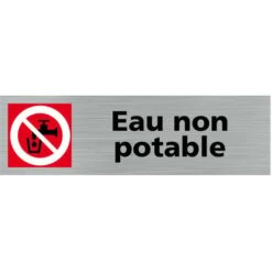 Pictogramme Eau Non Potable (Q0292). Signalisation Porte - 170 X 50 Mm - Autocollant Souple Ou Plaque Alu Brossé 2mm. - Adhésif Aspect Aluminium Brossé