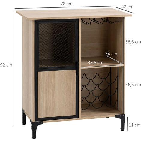 HOMCOM Meuble De Rangement Style Industriel Casier à Bouteilles Support Verres à Vin Placard étagère Acier Noir Aspect Chêne Clair 3 HOMCOM Meuble De Rangement Style Industriel Casier à Bouteilles Support Verres à Vin Placard étagère Acier Noir Aspect Chêne Clair – Image 3