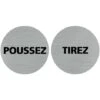 Pictogramme Tirez / Poussez - Lot De 2 (Q0439). Adhésif Effet Alu Brossé Ou Plaque Alu Brossé 2 Mm Au Choix - Adhésif Aspect Aluminium Brossé - Diamètre 76 Mm
