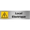 Pictogramme Local Electrique (Q0475). Signalisation Porte - 170 X 50 Mm - Autocollant Souple Ou Plaque Alu Brossé 2mm. - Adhésif Aspect Aluminium Brossé