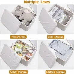 GROOFOO Lot De 2 Pliable Bote De Rangement Avec Couvercle,43.8x33x24.5cm Boite De Rangement Plastique Caisse De Rangement Avec Poignée,Empilables Tissé Panier De Rangement Pour Vêtements,Jouets,Livre -Promos Matériel Boutique 71188923 4