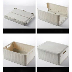 GROOFOO Lot De 2 Pliable Bote De Rangement Avec Couvercle,43.8x33x24.5cm Boite De Rangement Plastique Caisse De Rangement Avec Poignée,Empilables Tissé Panier De Rangement Pour Vêtements,Jouets,Livre -Promos Matériel Boutique 71188923 5