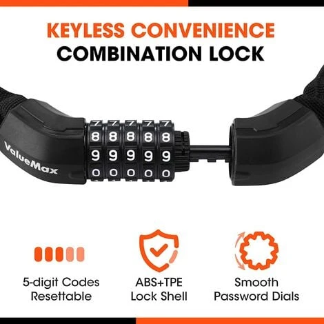 ValueMax Chaîne Antivol Vélo à Code De 1000 Mm 8 Mm Avec 5 Chiffres Mot De Passe, Cadenas à Vélo En Acier Trempé Haute Sécurité Pour Vélo, Moto, Porte, Portail 3 ValueMax Chaîne Antivol Vélo à Code De 1000 Mm 8 Mm Avec 5 Chiffres Mot De Passe, Cadenas à Vélo En Acier Trempé Haute Sécurité Pour Vélo, Moto, Porte, Portail – Image 3
