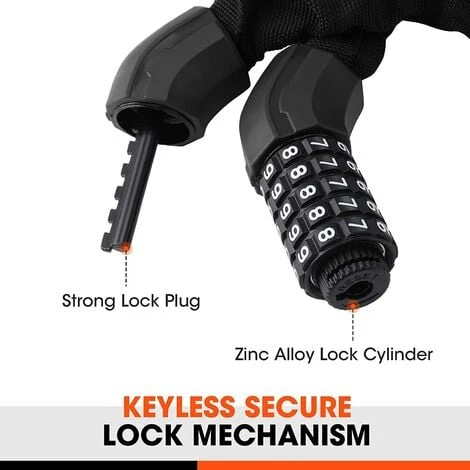 ValueMax Chaîne Antivol Vélo à Code De 1000 Mm 8 Mm Avec 5 Chiffres Mot De Passe, Cadenas à Vélo En Acier Trempé Haute Sécurité Pour Vélo, Moto, Porte, Portail 4 ValueMax Chaîne Antivol Vélo à Code De 1000 Mm 8 Mm Avec 5 Chiffres Mot De Passe, Cadenas à Vélo En Acier Trempé Haute Sécurité Pour Vélo, Moto, Porte, Portail – Image 4