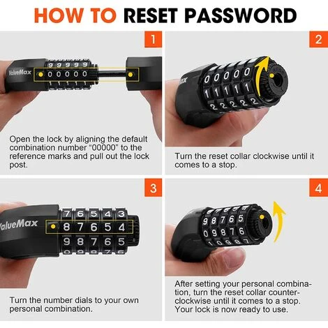 ValueMax Chaîne Antivol Vélo à Code De 1000 Mm 8 Mm Avec 5 Chiffres Mot De Passe, Cadenas à Vélo En Acier Trempé Haute Sécurité Pour Vélo, Moto, Porte, Portail 5 ValueMax Chaîne Antivol Vélo à Code De 1000 Mm 8 Mm Avec 5 Chiffres Mot De Passe, Cadenas à Vélo En Acier Trempé Haute Sécurité Pour Vélo, Moto, Porte, Portail – Image 5