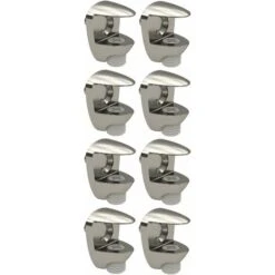 8x Taquet Métal Pour Plateau Tablette Verre Vitre Avec Vis De Réglage Finition Nickelée Support Placard Meuble Etagère Armoire Pince Fixation Réglable épaisseur Tablette 5 - 6mm