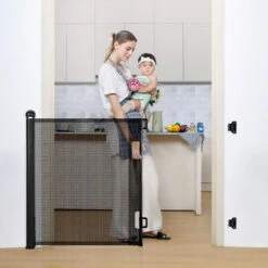 Barrière De Sécurité Enfant Extensible Barrière D'escalier Fermeture Facile H.84 X L.140 Cm Max. Noir