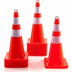 COSTWAY Lot De 12/10 Cônes De Signalisation Réfléchissant - H 72cm - En PVC Triangle De Circulation Marqueur Attention Sécurité Avec Poignée Bande, Orange + Argenté, 12