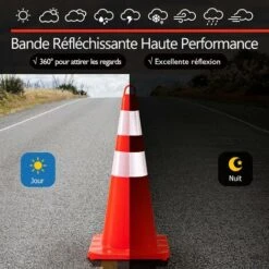 COSTWAY Lot De 12/10 Cônes De Signalisation Réfléchissant - H 72cm - En PVC Triangle De Circulation Marqueur Attention Sécurité Avec Poignée Bande, Orange + Argenté, 12 -Promos Matériel Boutique 72280760 3