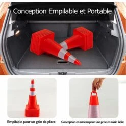 COSTWAY Lot De 12/10 Cônes De Signalisation Réfléchissant - H 72cm - En PVC Triangle De Circulation Marqueur Attention Sécurité Avec Poignée Bande, Orange + Argenté, 12 -Promos Matériel Boutique 72280760 4